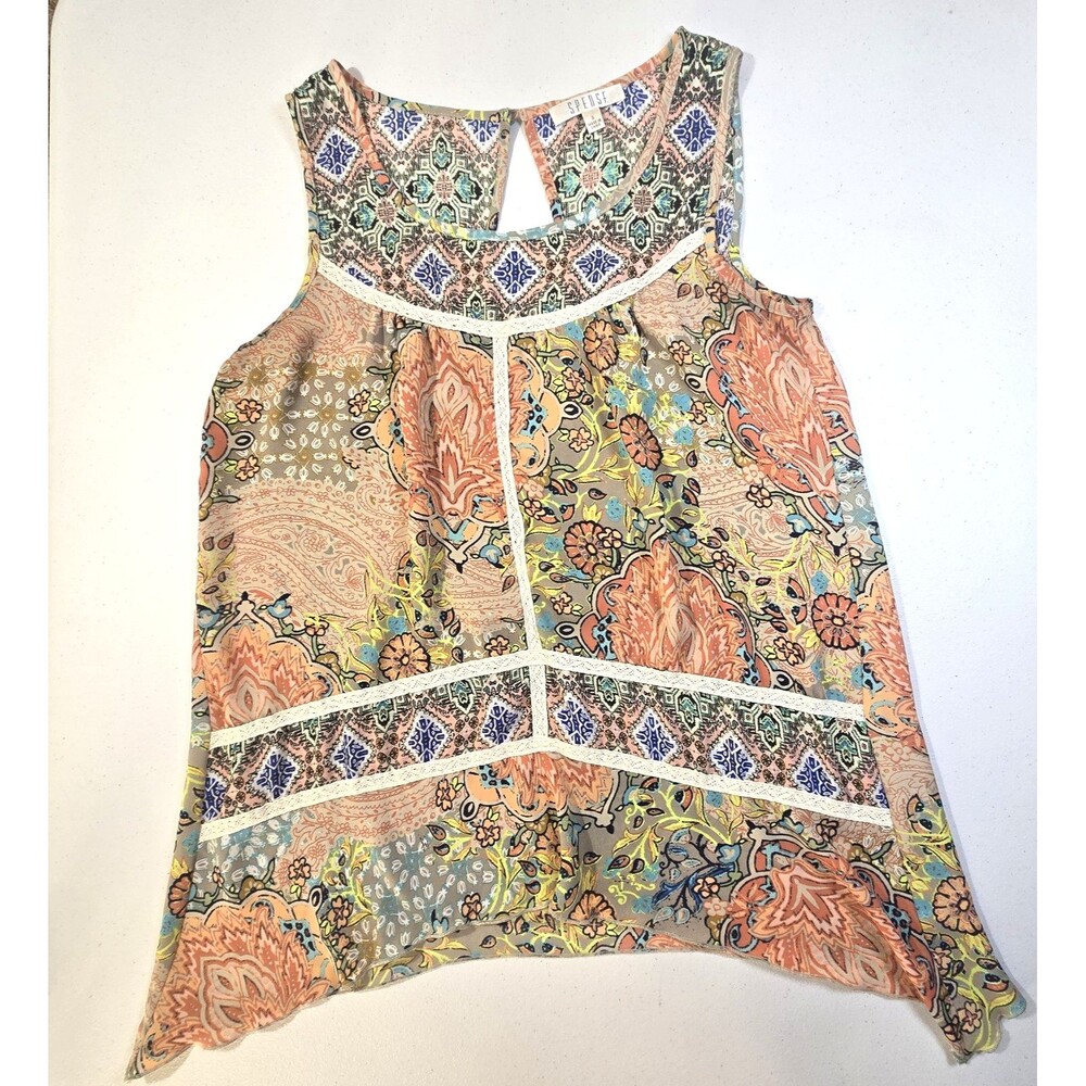 Spense Women's Floral Sleeveless Semi Sheer Blouse Multicolor Size Small